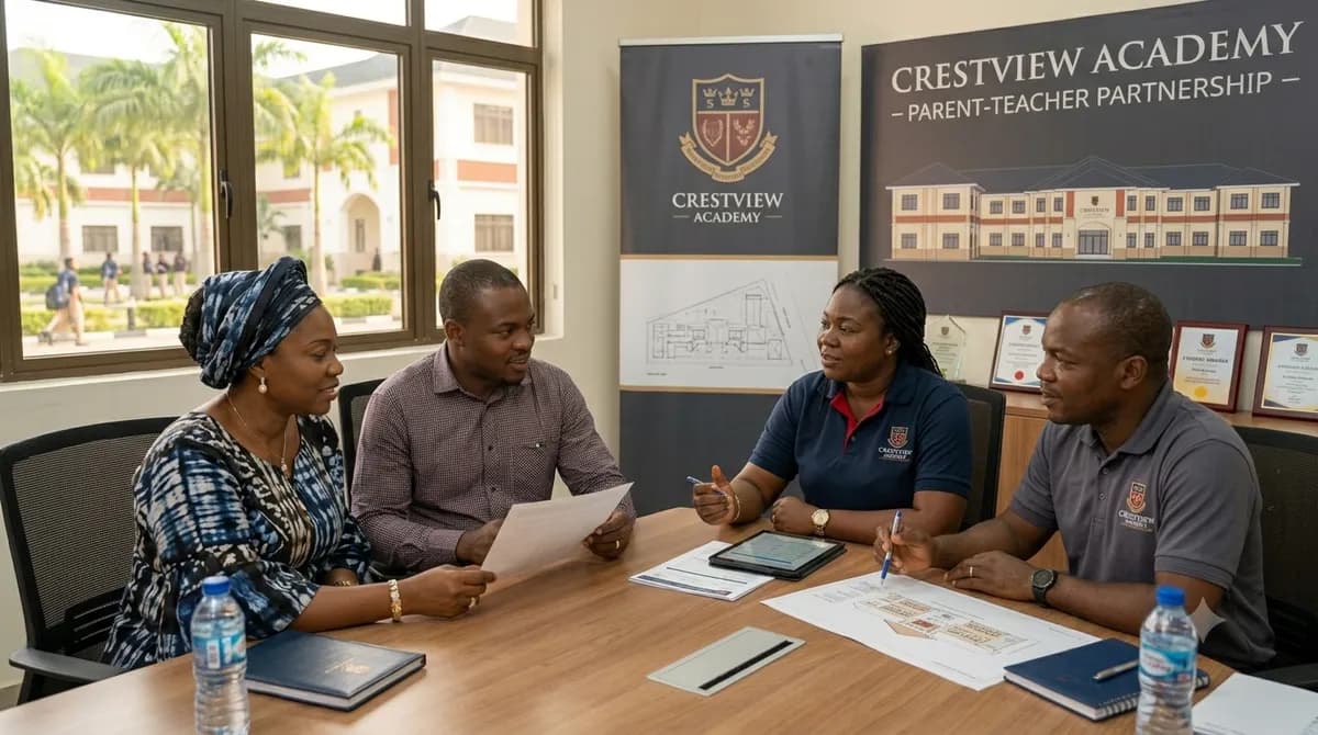 Crestview Academy admissions team with parents